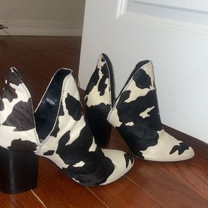 Steve Madden cow print ankle heeled boots